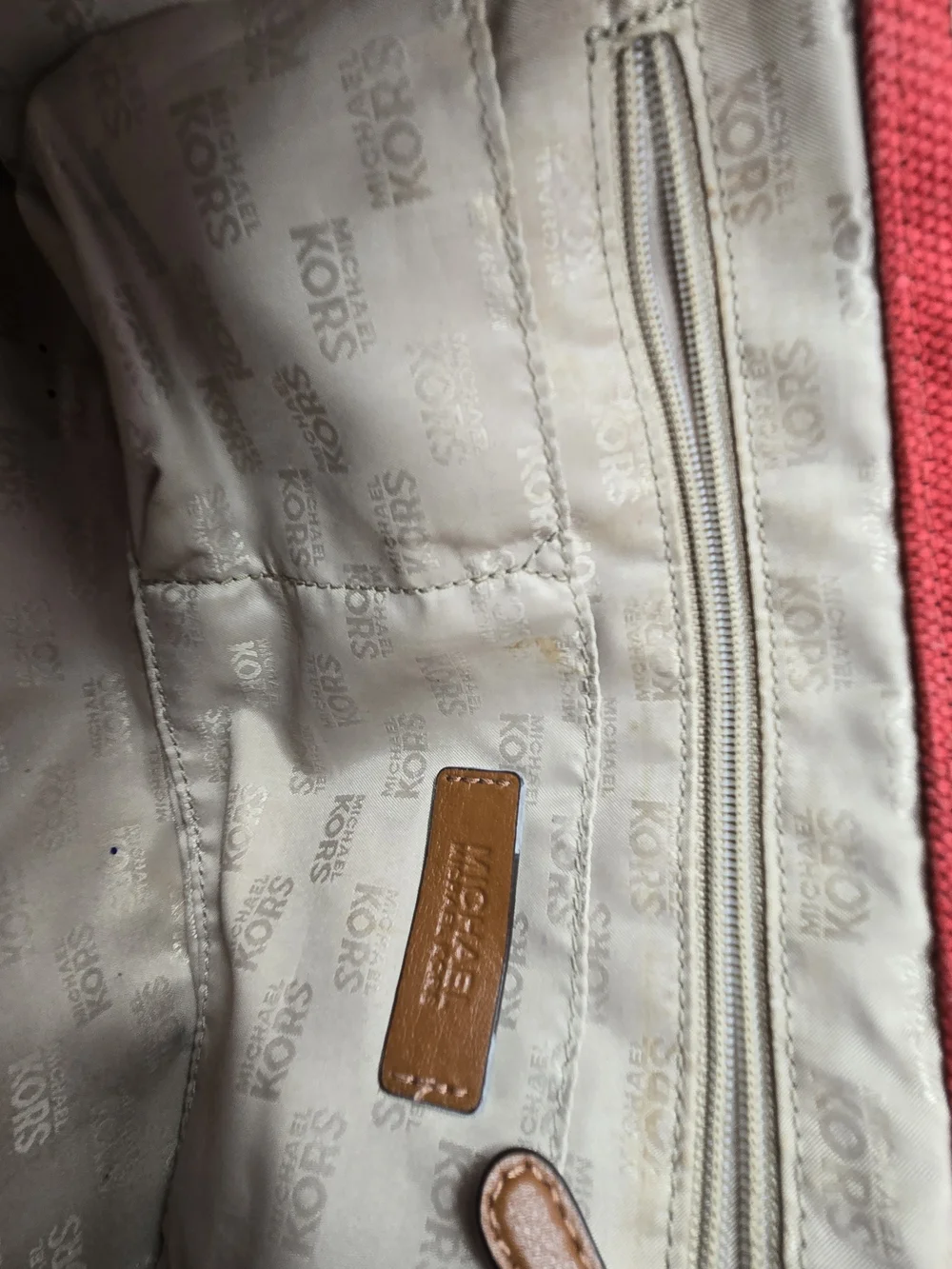 Michael Kors Red Canvas Tote with Rope Handles and Gold Hardware